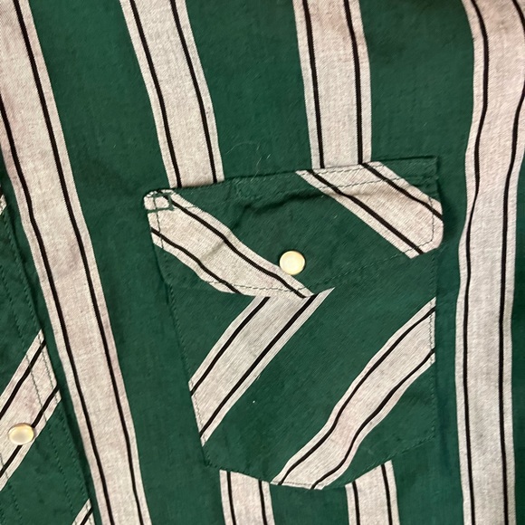 Vintage Wrangler Gray And Green Striped Pearl Snap Short Sleeve Shirt Size 2XL - Picture 2 of 4